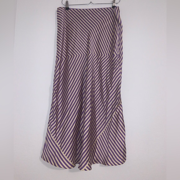 MNG Asymmetrical Striped Satin Finish MidLength Skirt - Picture 2 of 9